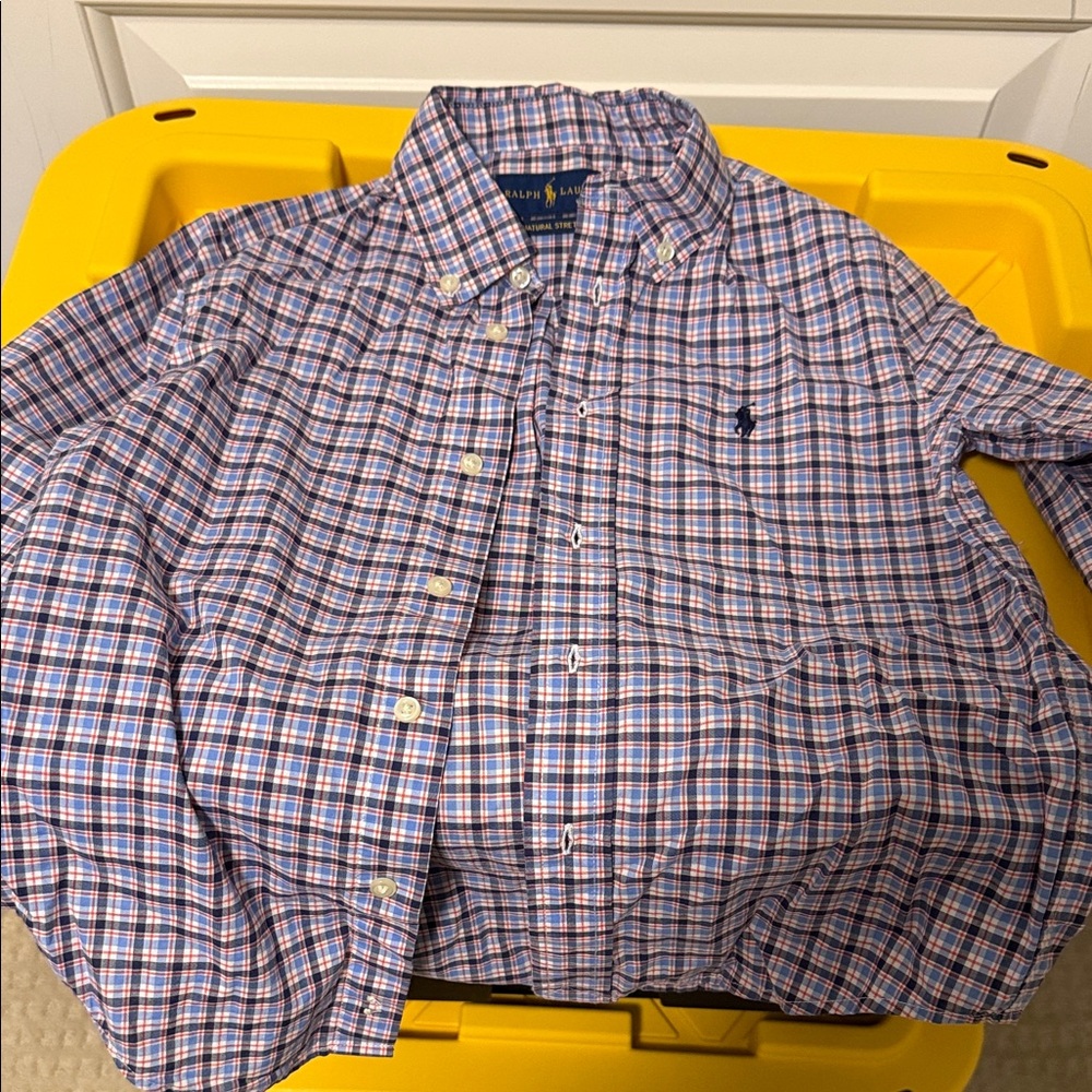 Ralph Lauren Little Boys’ Multicolor Plaid Button-Down Cotton Shirt Sz 6